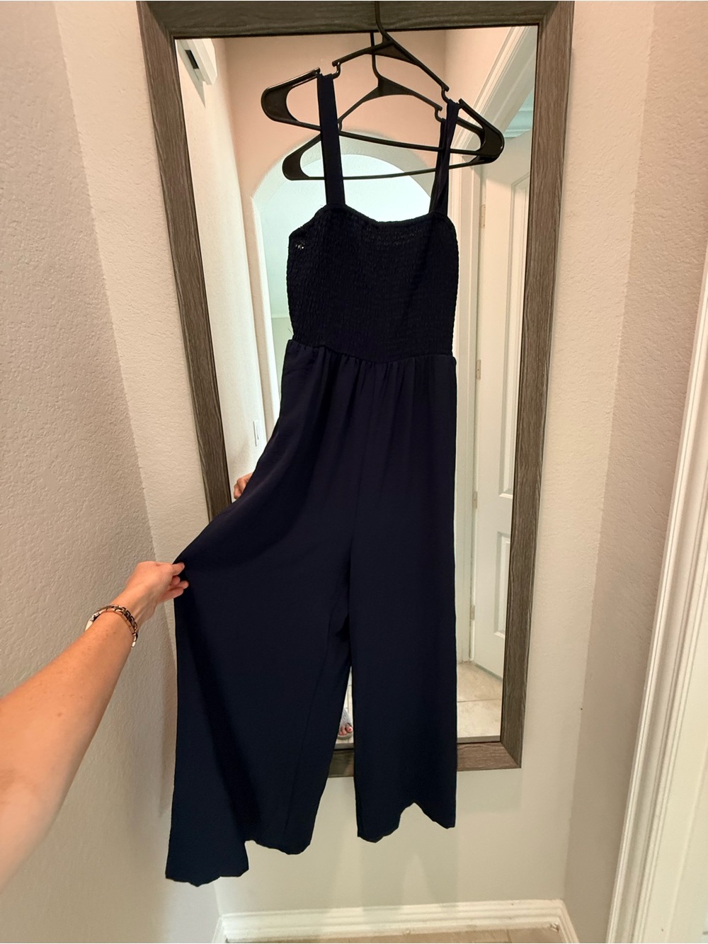 Smocked Bodice Navy Maxi Dress